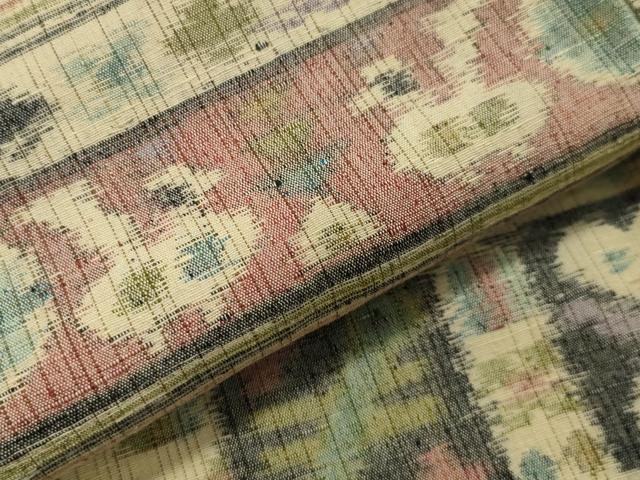 平和屋着物▽上質な紬　単衣　横段吉祥花鳥文　正絹　逸品　CAAV8980gh