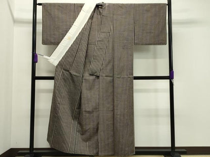 平和屋着物▽上質な紬 単衣 縞 正絹 逸品 CAAV8981gh