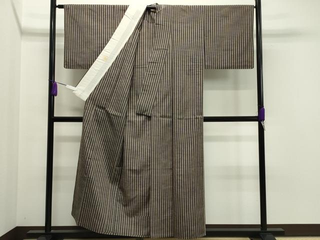 平和屋着物▽上質な紬 単衣 縞 正絹 逸品 CAAV8981gh