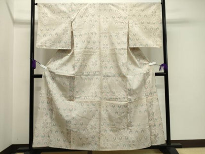 平和屋着物▽本塩沢 単衣 菱吉祥文 正絹 逸品 CAAV8982gh