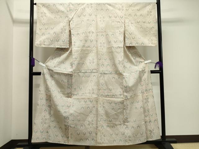 平和屋着物▽本塩沢 単衣 菱吉祥文 正絹 逸品 CAAV8982gh