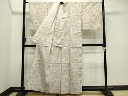 平和屋着物▽本塩沢 単衣 菱吉祥文 正絹 逸品 CAAV8982gh