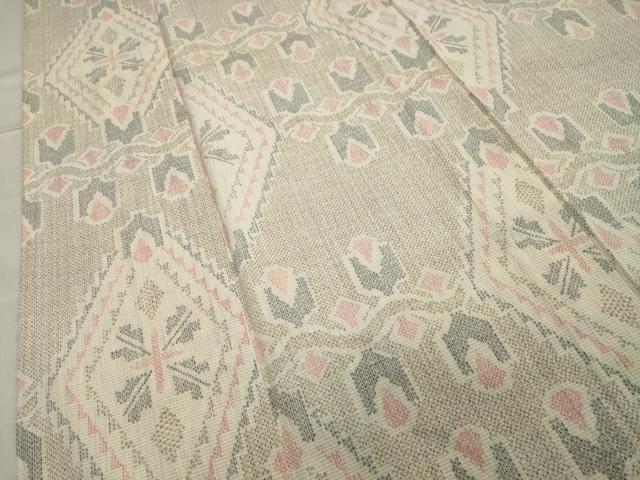 平和屋着物▽本塩沢 単衣 菱吉祥文 正絹 逸品 CAAV8982gh