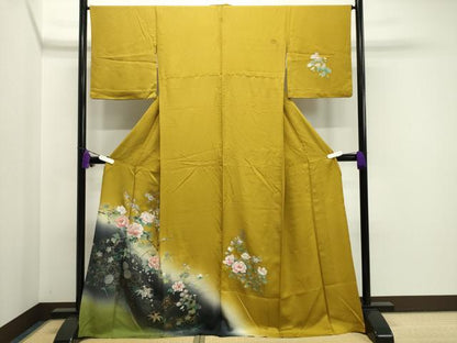 平和屋着物▽訪問着　単衣　螺鈿　枝梅花文　暈し染め　金銀彩　正絹　逸品　CAAV8983gh