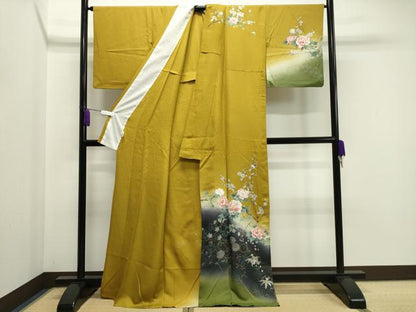 平和屋着物▽訪問着　単衣　螺鈿　枝梅花文　暈し染め　金銀彩　正絹　逸品　CAAV8983gh