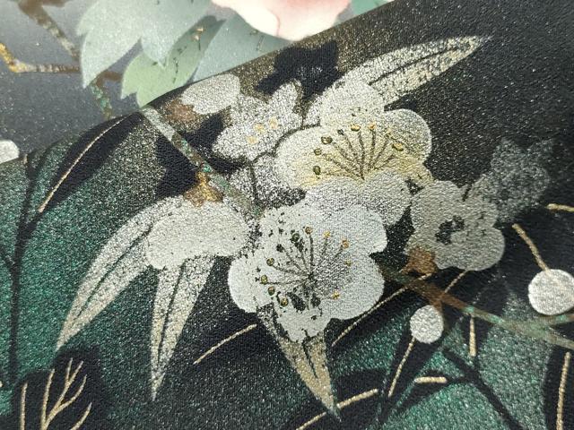 平和屋着物▽訪問着　単衣　螺鈿　枝梅花文　暈し染め　金銀彩　正絹　逸品　CAAV8983gh