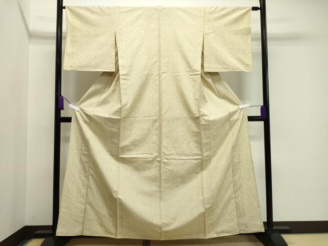平和屋着物▽上質な紬　単衣　亀甲繋ぎ　正絹　逸品　CAAV8986gh