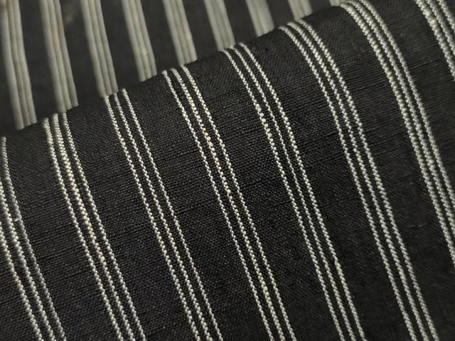 平和屋着物▽上質な紬 単衣 縞 黒地 正絹 逸品 CAAV8987gh