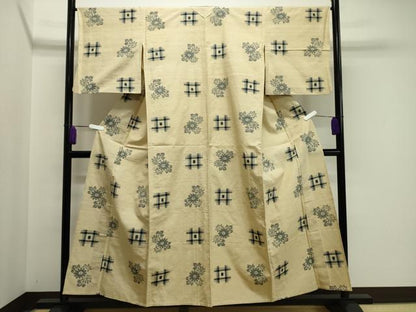 平和屋着物▽上質な紬 単衣 吉祥花文 正絹 逸品 CAAV8993gh