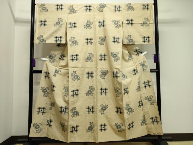 平和屋着物▽上質な紬 単衣 吉祥花文 正絹 逸品 CAAV8993gh