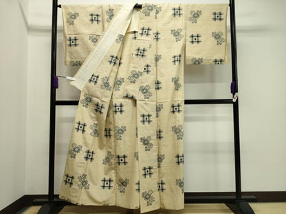 平和屋着物▽上質な紬 単衣 吉祥花文 正絹 逸品 CAAV8993gh