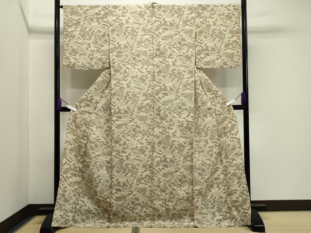 平和屋着物▽上質な小紋 単衣 枝梅花文 鬼しぼ縮緬 正絹 逸品 CAAV8995gh