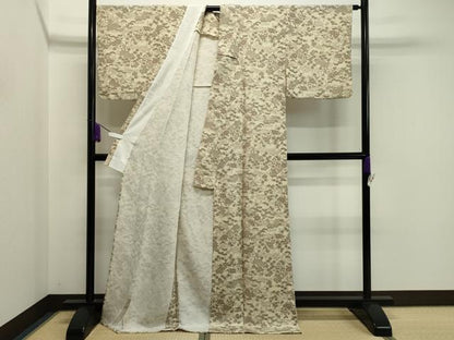 平和屋着物▽上質な小紋 単衣 枝梅花文 鬼しぼ縮緬 正絹 逸品 CAAV8995gh