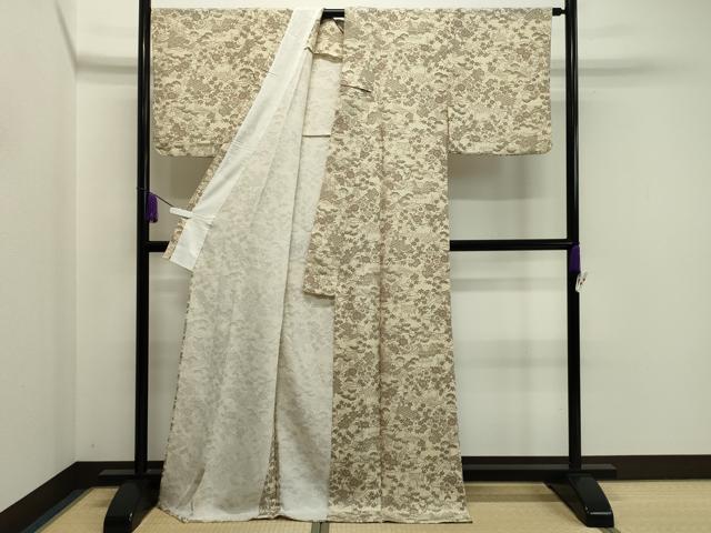 平和屋着物▽上質な小紋 単衣 枝梅花文 鬼しぼ縮緬 正絹 逸品 CAAV8995gh