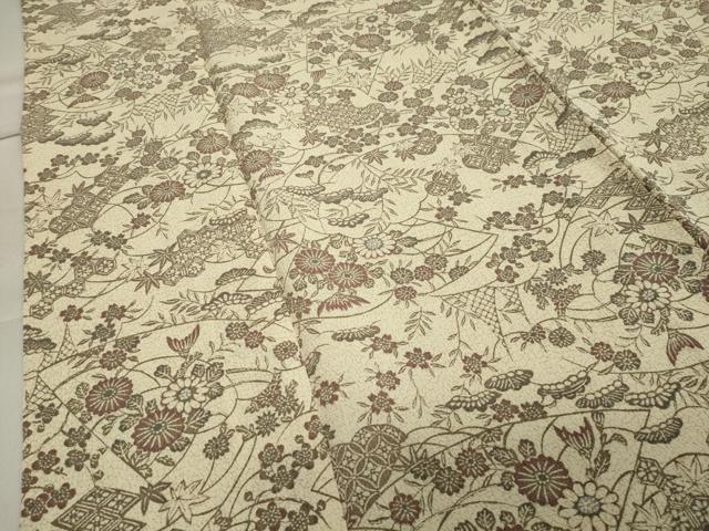 平和屋着物▽上質な小紋 単衣 枝梅花文 鬼しぼ縮緬 正絹 逸品 CAAV8995gh