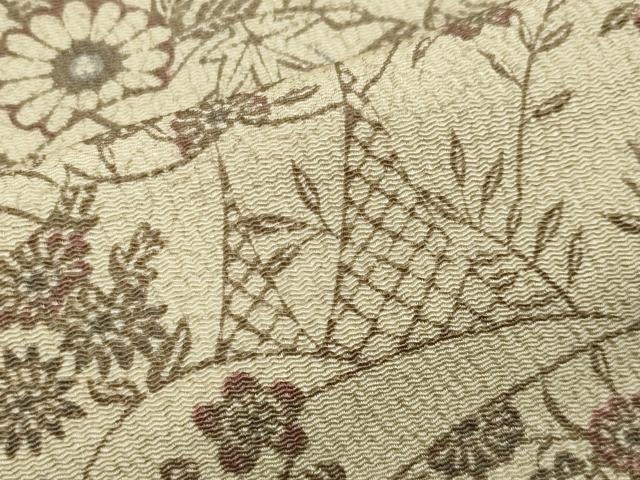 平和屋着物▽上質な小紋 単衣 枝梅花文 鬼しぼ縮緬 正絹 逸品 CAAV8995gh