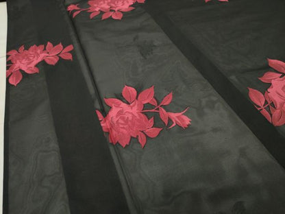 平和屋着物＊夏物 小紋 紗 枝花文 黒地 正絹 逸品 CAAV9007gh