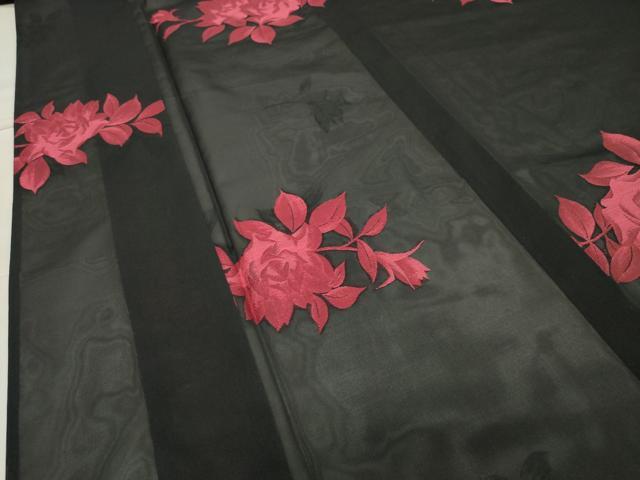 平和屋着物＊夏物 小紋 紗 枝花文 黒地 正絹 逸品 CAAV9007gh