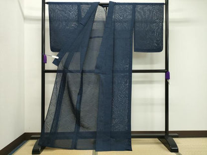平和屋着物＊夏物 色無地 菱紋紗 濃藍色 正絹 逸品 未使用 CAAV9014gh