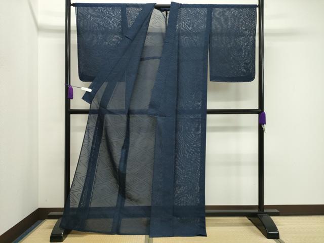 平和屋着物＊夏物 色無地 菱紋紗 濃藍色 正絹 逸品 未使用 CAAV9014gh