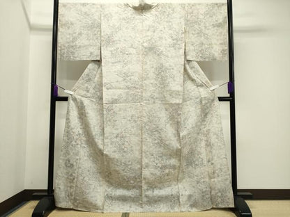 平和屋着物▽生紬　単衣　籬草花文　正絹　逸品　CAAV9183gh