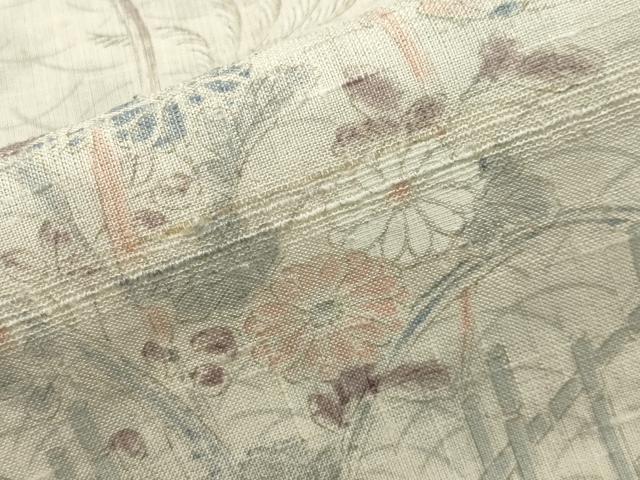 平和屋着物▽生紬　単衣　籬草花文　正絹　逸品　CAAV9183gh