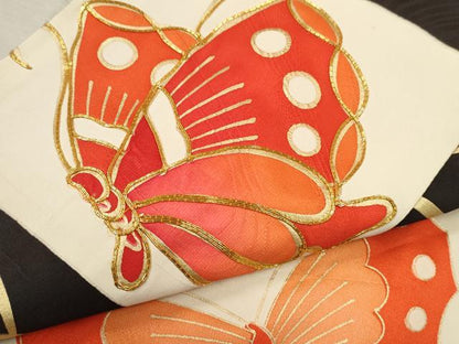 平和屋着物∵女の子　十三参り　子供　祝着　駒刺繍　市松舞蝶芝草文　金彩　逸品　CAAV9226ze