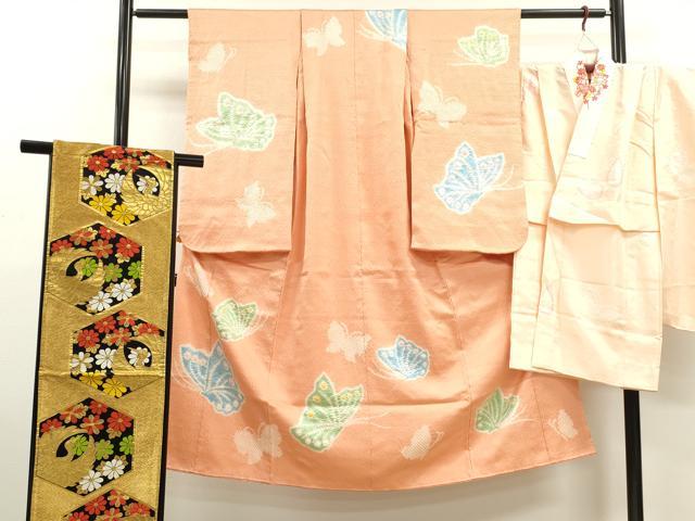 平和屋着物[]七五三　女の子　７歳　祝着　四つ身　長襦袢・袋帯セット　総絞り　舞蝶文　逸品　CAAV9230ze