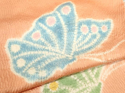 平和屋着物[]七五三　女の子　７歳　祝着　四つ身　長襦袢・袋帯セット　総絞り　舞蝶文　逸品　CAAV9230ze