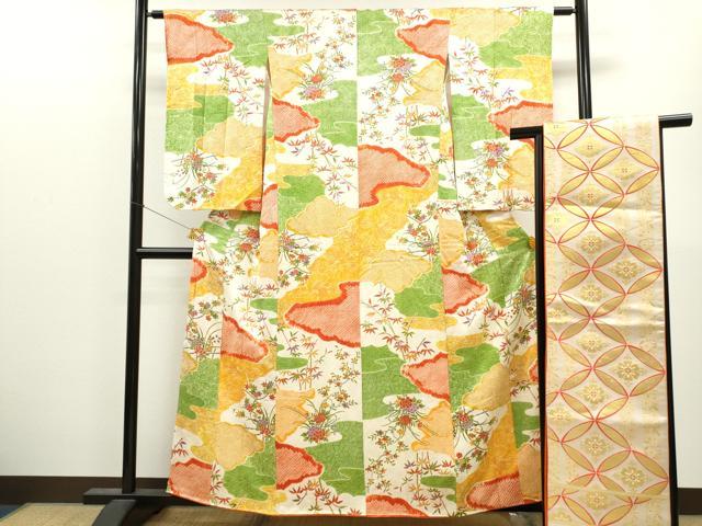 平和屋着物∵女の子 十三参り 子供 祝着・袋帯セット 絞り 雲取り枝花文 逸品 CAAV9301ze