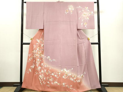 平和屋着物●訪問着 扇面短冊枝花文 暈し染め 金彩 正絹 逸品 CAAV9339ze