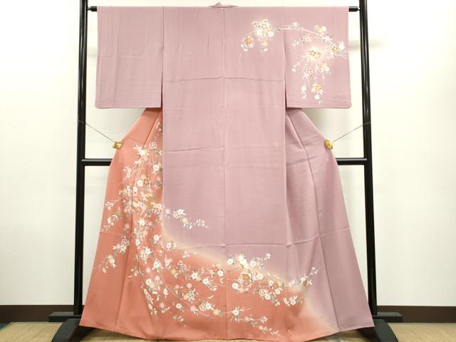 平和屋着物●訪問着 扇面短冊枝花文 暈し染め 金彩 正絹 逸品 CAAV9339ze