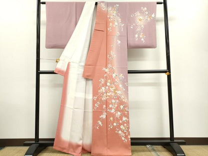 平和屋着物●訪問着 扇面短冊枝花文 暈し染め 金彩 正絹 逸品 CAAV9339ze