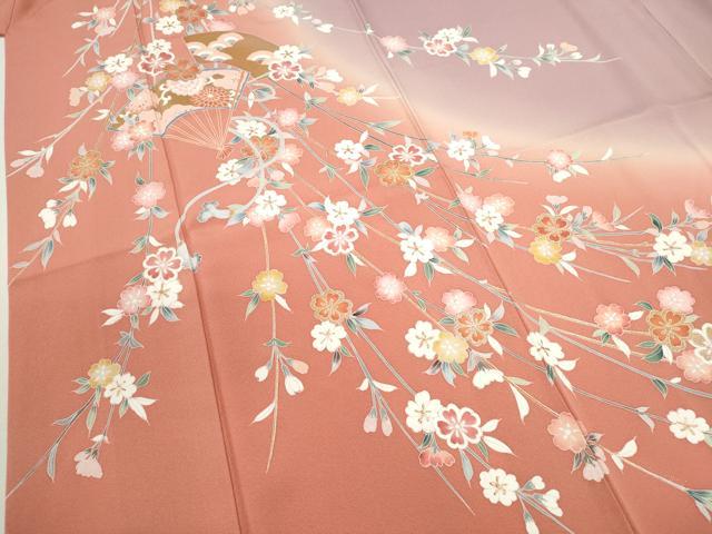 平和屋着物●訪問着 扇面短冊枝花文 暈し染め 金彩 正絹 逸品 CAAV9339ze