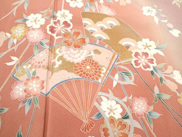 平和屋着物●訪問着 扇面短冊枝花文 暈し染め 金彩 正絹 逸品 CAAV9339ze