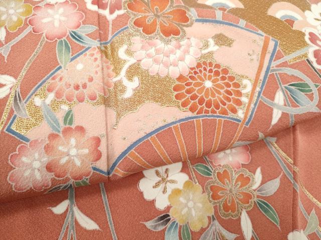 平和屋着物●訪問着 扇面短冊枝花文 暈し染め 金彩 正絹 逸品 CAAV9339ze