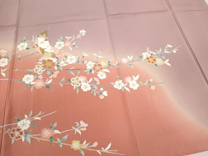 平和屋着物●訪問着 扇面短冊枝花文 暈し染め 金彩 正絹 逸品 CAAV9339ze