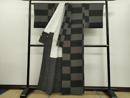 平和屋着物●上質な小紋　横段吉祥文　黒地　正絹　逸品　CAAV9341ze