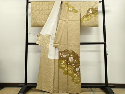 平和屋着物●訪問着　総絞り　刺繍　道長吉祥枝花文　金彩　正絹　逸品　CAAV9354ze