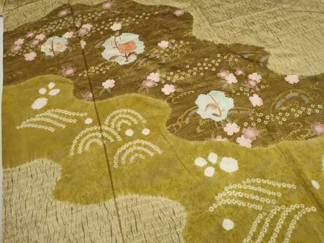 平和屋着物●訪問着　総絞り　刺繍　道長吉祥枝花文　金彩　正絹　逸品　CAAV9354ze