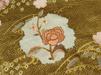 平和屋着物●訪問着　総絞り　刺繍　道長吉祥枝花文　金彩　正絹　逸品　CAAV9354ze