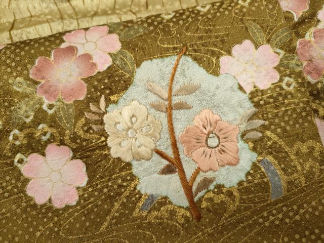 平和屋着物●訪問着　総絞り　刺繍　道長吉祥枝花文　金彩　正絹　逸品　CAAV9354ze