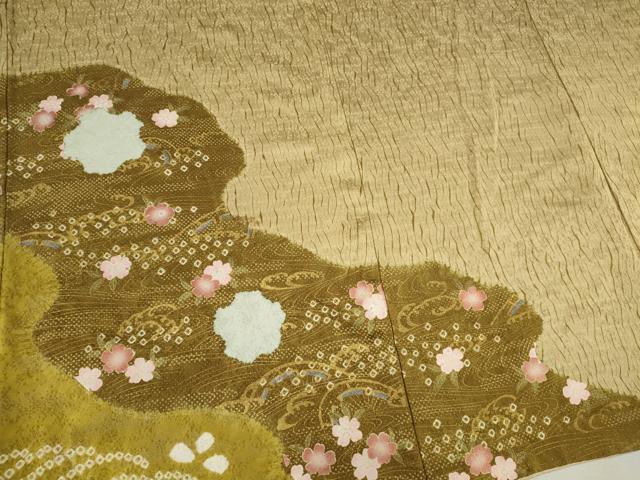 平和屋着物●訪問着　総絞り　刺繍　道長吉祥枝花文　金彩　正絹　逸品　CAAV9354ze