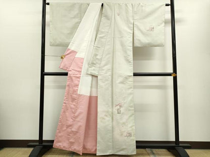平和屋着物●訪問着 紬地 刺繍 霞吉祥枝花文 金彩 正絹 逸品 CAAV9358ze