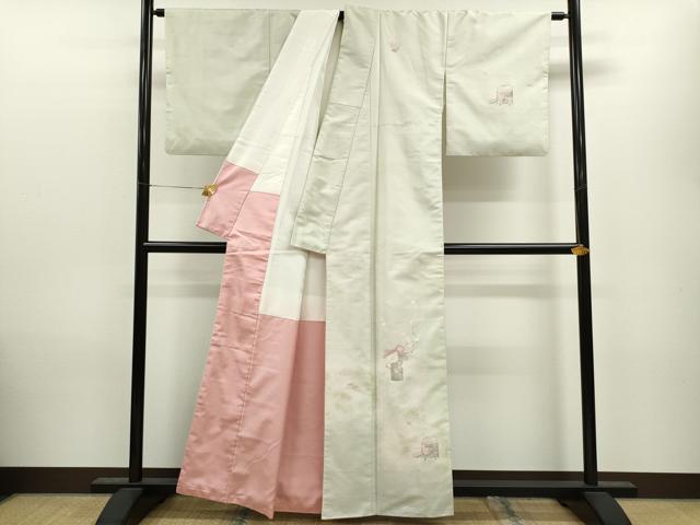 平和屋着物●訪問着 紬地 刺繍 霞吉祥枝花文 金彩 正絹 逸品 CAAV9358ze