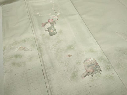 平和屋着物●訪問着 紬地 刺繍 霞吉祥枝花文 金彩 正絹 逸品 CAAV9358ze