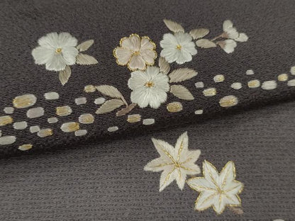 平和屋着物●訪問着　総刺繍　駒刺繍　舞花文　暈し染め　金糸　正絹　逸品　CAAV9360ze
