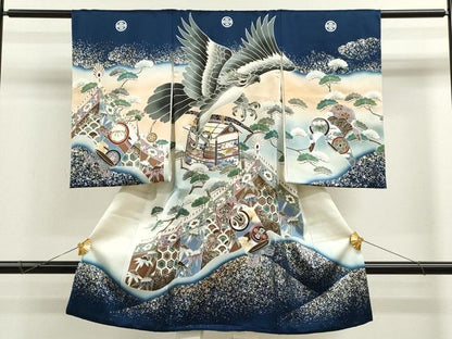 平和屋着物[]お宮参り　男の子　祝着　産着　初着　のしめ　鷹　吉祥笹松文　金銀彩　逸品　CAAV9382ze