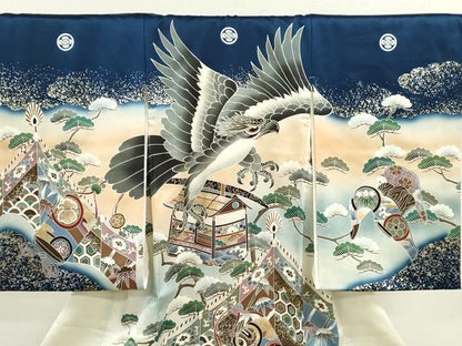 平和屋着物[]お宮参り　男の子　祝着　産着　初着　のしめ　鷹　吉祥笹松文　金銀彩　逸品　CAAV9382ze