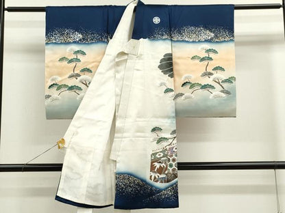 平和屋着物[]お宮参り　男の子　祝着　産着　初着　のしめ　鷹　吉祥笹松文　金銀彩　逸品　CAAV9382ze